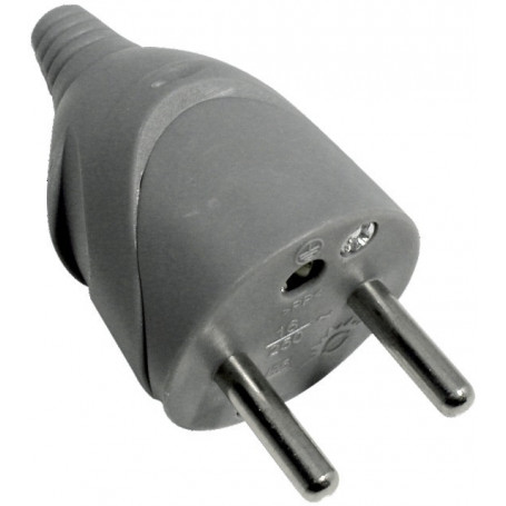 FICHE M 10/16A PLAST. GRIS 2P T SORTIE DROITE