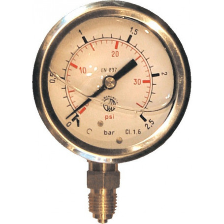 MANOMETRE GLYCERINE D63 M1/4 INOX 0-2,5 BARS