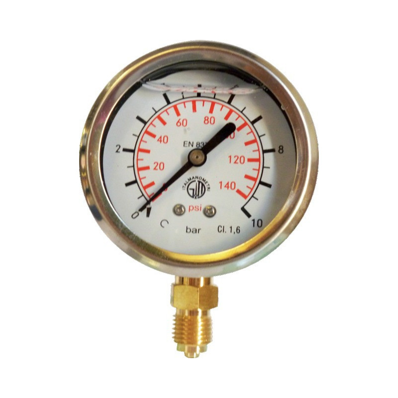 Manomètre inox à bain glycérine Radial 0 à 10 bars 63 1/4 - Idéal