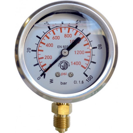 MANOMETRE GLYCERINE D63 M1/4 INOX 0-100 BARS