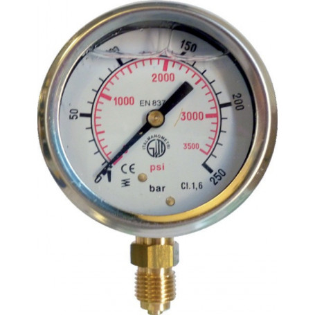 MANOMETRE GLYCERINE D63 M1/4 INOX 0-250 BARS