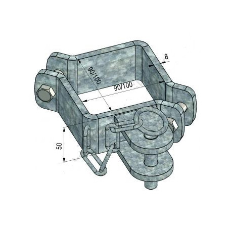 Bride galva simple pour poteau carré 100 mm