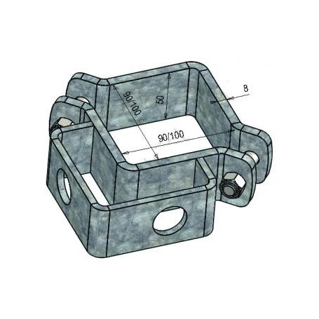 Bride galva simple pour poteau carré 100 mm avec trou verrou