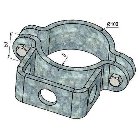 Bride galva simple pour poteau Ø102 mm avec trou verrou