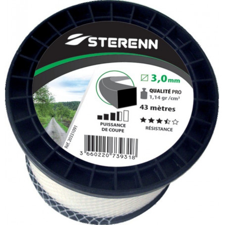 Fil nylon carré Ø3mm STERENN pour débroussailleuse (bobine 43M)