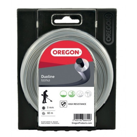 Fil nylon rond duoline bi-matière Ø3mm OREGON pour débroussailleuse (coque dévidoir de 60M)