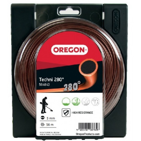 Fil nylon rond Techni 280° haute résistance Ø3mm OREGON pour débroussailleuse (coque dévidoir de 56M)