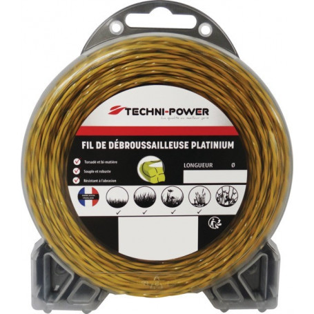 Fil nylon torsadé platinium Ø4mm TECHNI-POWER pour débroussailleuse (coque dévidoir 23M)
