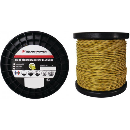 Fil nylon torsadé platinium Ø4mm TECHNI-POWER pour débroussailleuse (bobine de 25M)