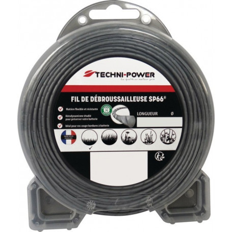 Fil nylon ondulé SP66 Ø2mm TECHNI-POWER pour coupe bordure à batterie (coque dévidoir 15M)