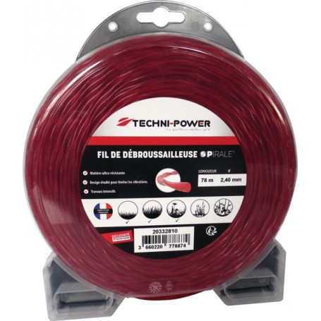 Fil nylon spirale Ø3mm TECHNI-POWER pour débroussailleuse (coque dévidoir 46M)