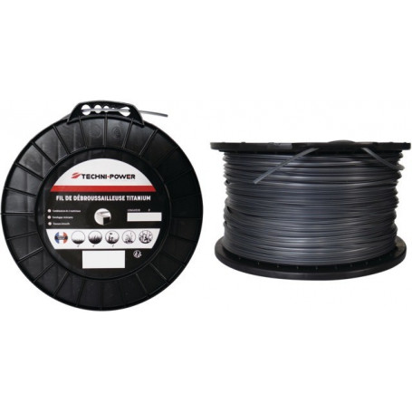 Fil nylon carré titanium Ø3.5mm TECHNI-POWER pour débroussailleuse (bobine de 32M)