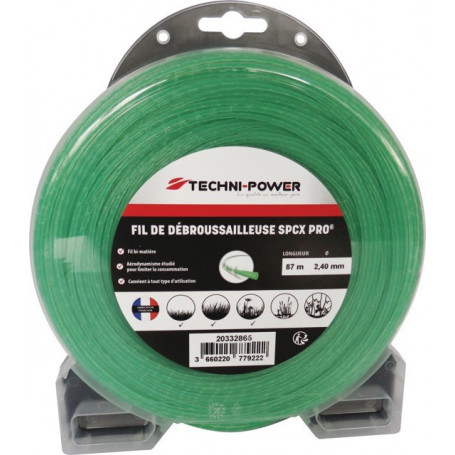 Fil nylon ondulé SPCX pro Ø3mm TECHNI-POWER pour débroussailleuse (coque dévidoir 56M)