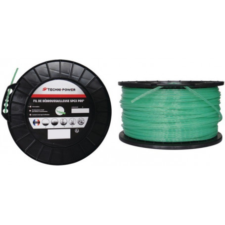 Fil nylon ondulé SPCX pro Ø4mm TECHNI-POWER pour débroussailleuse (bobine de 94M)