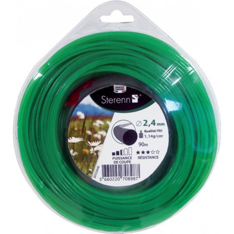 Fil nylon rond Ø2.4mm STERENN pour débroussailleuse (coque dévidoir 90M)