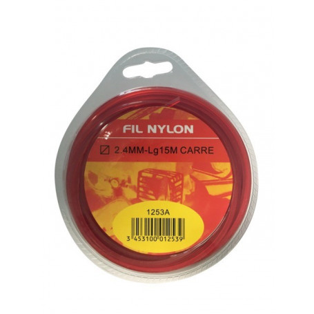 Fil nylon carré Ø2.4mm pour débroussailleuse (coque dévidoir 15M)