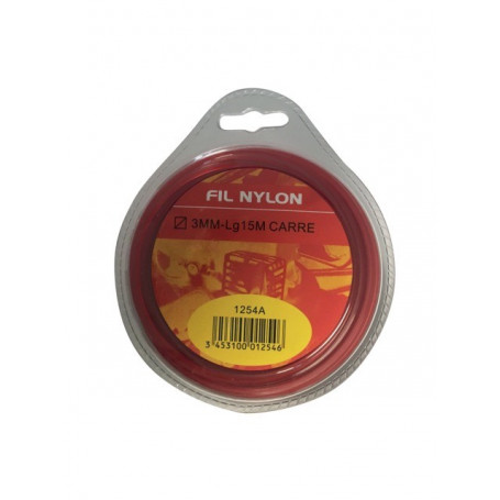 Fil nylon carré Ø3mm pour débroussailleuse (coque dévidoir 15M)