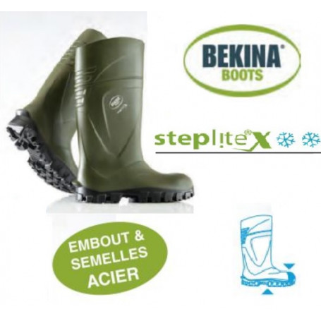 Bottes Steplite X Solidgrip -30°C BEKINA Neotane avec embout et semelle sécu acier taille 41 verte