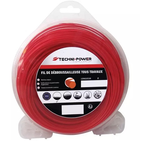 Fil nylon rond Ø2mm TECHNI-POWER pour débroussailleuse (coque dévidoir 15M)