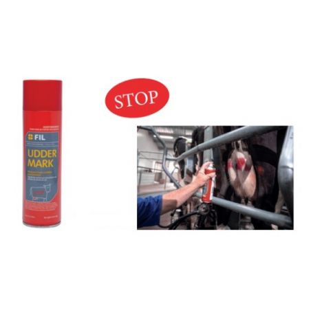 Marqueur aérosol ROUGE STOP 500ml UDDER MARK période retrait de lait pour bovin