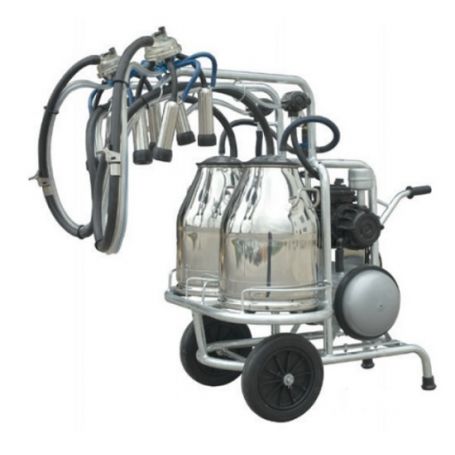 CHARIOT DE TRAITE MOBILE 30L POMPE HUILEE POTS DOUBLE INOX POUR VACHE