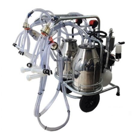 CHARIOT DE TRAITE MOBILE 30L(x2) POMPE HUILEE POTS DOUBLE INOX POUR CHEVRE / BREBIS