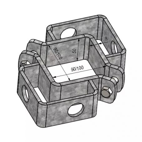 BRIDE DOUBLE VERROU DANS AXE POUR POTEAU CARRE 100