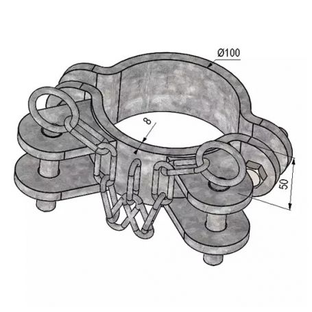 BRIDE DOUBLE ANGLE POUR POTEAU ROND Ø102