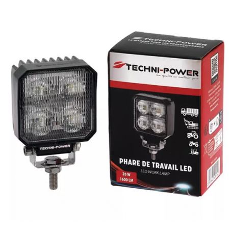 PHARE LED CARRE 12/24V 20W 1600 LUMENS TECHNI-POWER